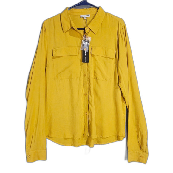 Fashion Nova Tops - NEW Fashion Nova L Butter Yellow Women's You Better Work Shirt 2 Mustard